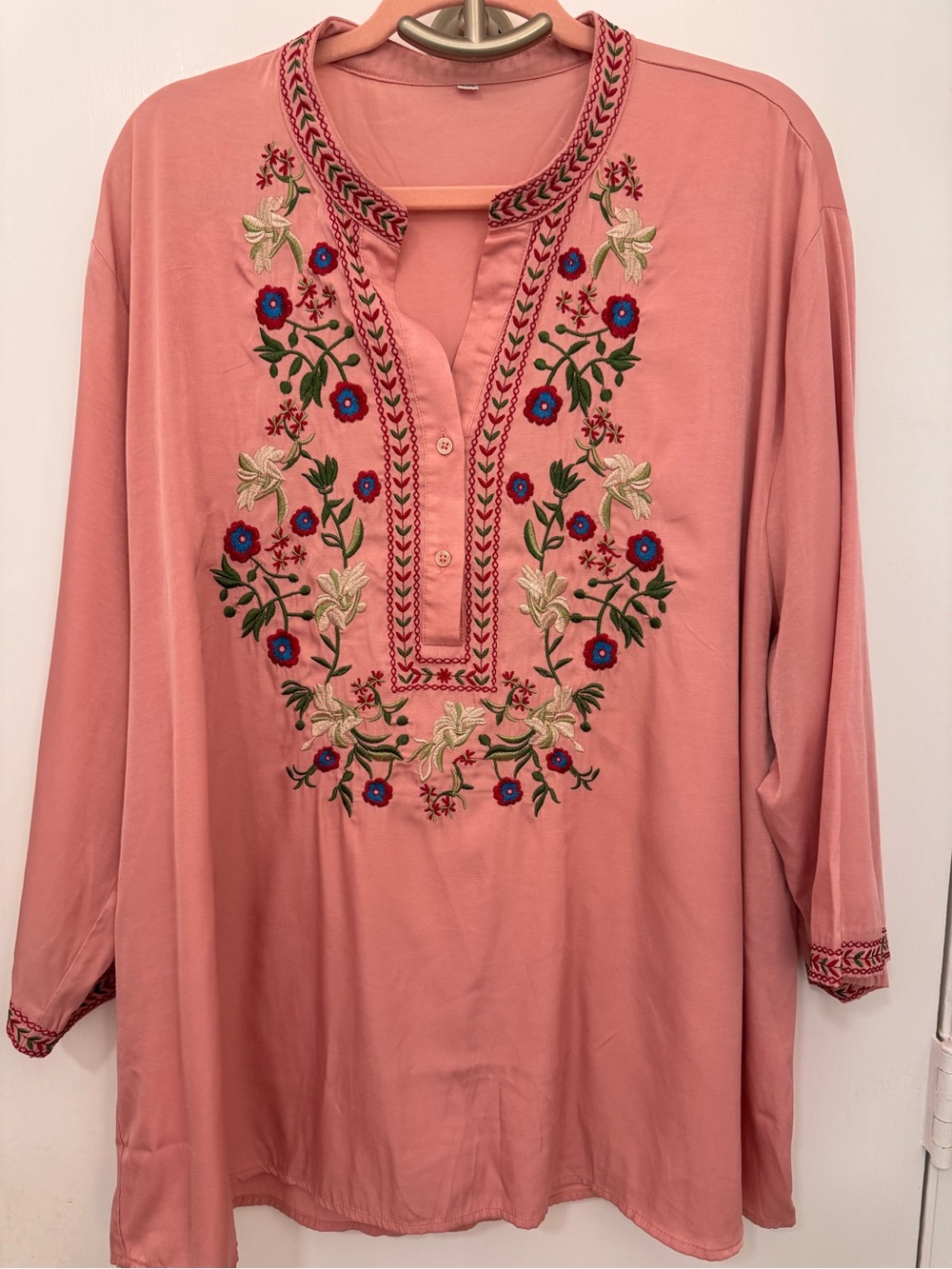 Embroidered Boho Pink Women's Tunic Top